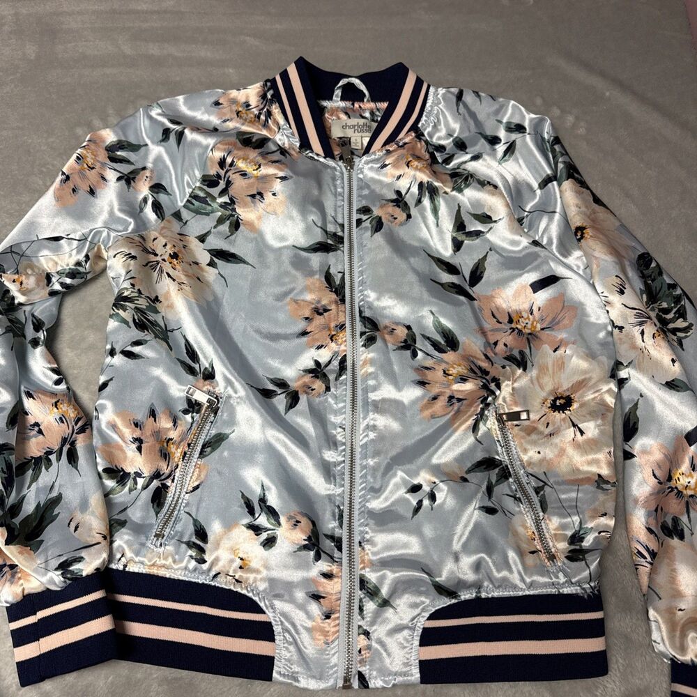 CHARLOTTE RUSSE Y2K Floral Print Satin Bomber Jacket, Multicolor, Size Small